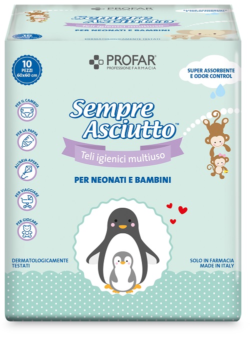 TELO IGIENICO MULTIUSO PROFAR SEMPRE ASCIUTTO PER NEONATI E BAMBINI 60X60CM 10 PEZZI - Farmacia De Pasquale