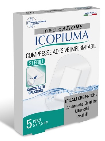 ICOPIUMA GARZA COMPRESSA MEDICATA POSTOPERATORIA 5X7,5 CM 5 PEZZI - Farmacia De Pasquale