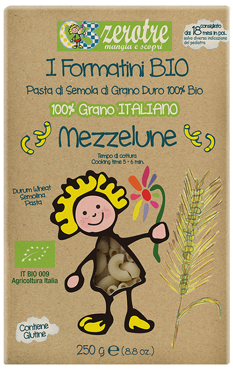 ZEROTRE MEZZELUNE PASTA DI MAIS E RISO BIOLOGICA SENZA GLUTINE SCATOLA 250 G - Farmacia De Pasquale