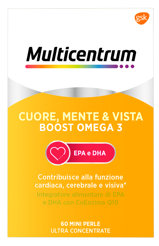 MULTICENTRUM CUORE MENTE E VISTA BOOST OMEGA 3 60 MINI PERLE - Farmacia De Pasquale