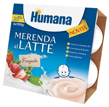 HUMANA MERENDA AL LATTE GUSTO FRAGOLA 100 G 4 PEZZI - Farmacia De Pasquale