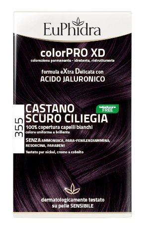 EUPHIDRA COLORPRO XD 355 CASTANO SCURO CILIEGIA GEL COLORANTE CAPELLI IN FLACONE + ATTIVANTE + BALSAMO + GUANTI - Farmacia De Pasquale