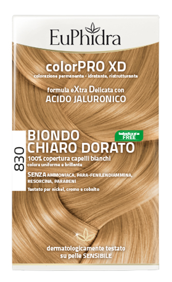 EUPHIDRA COLORPRO XD 830 BIONDO CHIARO DORATO GEL COLORANTE CAPELLI IN FLACONE + ATTIVANTE + BALSAMO + GUANTI - Farmacia De Pasquale