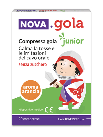NOVA GOLA JUNIOR ARANCIA 20 COMPRESSE SENZA ZUCCHERO - Farmacia De Pasquale