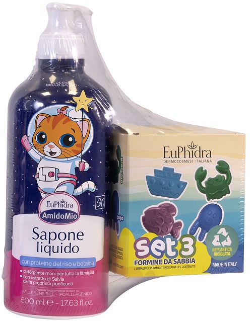 EUPHIDRA AMIDOMIO ABBINATA SAPONE LIQUIDO 500 ML + SET 3 FORMINE DA SABBIA - Farmacia De Pasquale