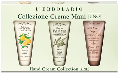 CREME MANI UNO COLLEZIONE CON CREMA MANI LIMONE 30 ML + CREMA MANI E UNGHIE OLIO D'OLIVA 30 ML + ALL'OLIO DI ARGAN CREMA MANI 30 ML - Farmacia De Pasquale