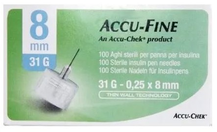 AGO PER PENNA DA INSULINA ACCU-FINE PEN NEEDLE ACCU-CHEK GAUGE 31 X 8MM 100 PEZZI - Farmacia De Pasquale