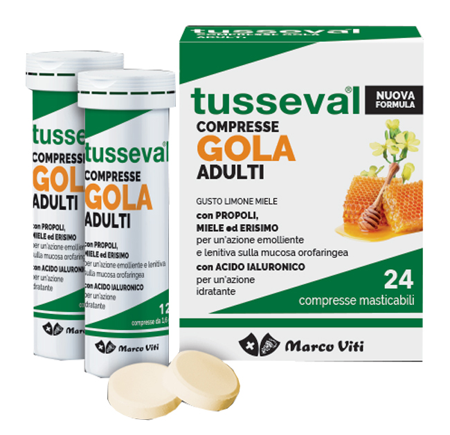 TUSSEVAL GOLA ADULTI 24 COMPRESSE MASTICABILI LIMONE E MIELE - Farmacia De Pasquale