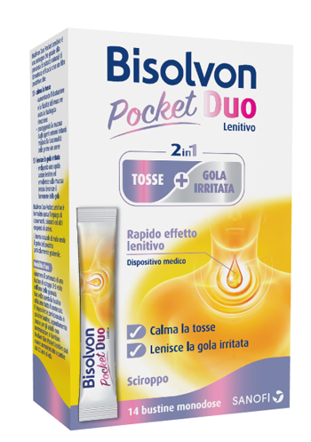 BISOLVON DUO POCKET LENITIVO TOSSE + GOLA IRRITATA A BASE DI MIELE E ALTEA 14 BUSTINE MONODOSE 10 ML - Farmacia De Pasquale