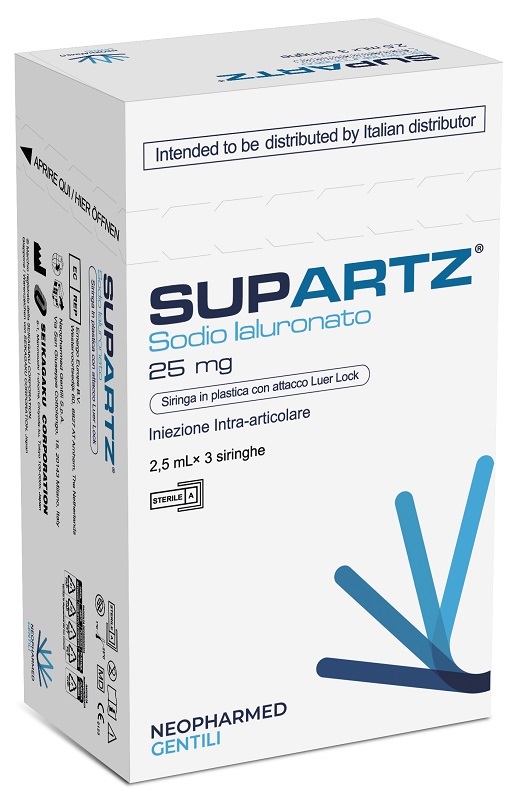 SIRINGA PRERIEMPITA INTRA-ARTICOLARE SUPARTZ ACIDO IALURONICO 25 MG 2,5 ML 3 PEZZI - Farmacia De Pasquale