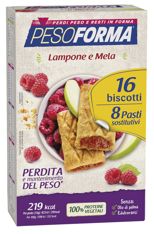PESOFORMA BISCOTTI LAMPONE E MELA 16 BISCOTTI X 33G 8 PASTI SOSTITUTIVI - Farmacia De Pasquale