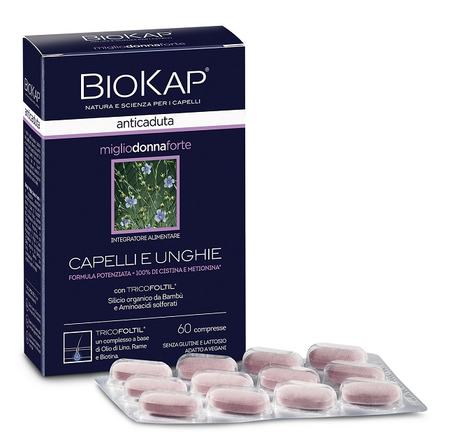 BIOKAP ANTICADUTA MIGLIO DONNA FORTE CON TRICOFOLTIL 60 COMPRESSE - Farmacia De Pasquale