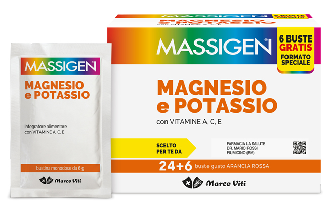 MASSIGEN MAGNESIO POTASSIO 24 BUSTINE + 6 BUSTINE - Farmacia De Pasquale