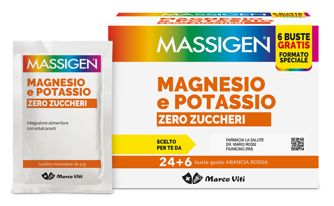 MASSIGEN MAGNESIO POTASSIO ZERO ZUCCHERO 24 BUSTINE + 6 BUSTINE - Farmacia De Pasquale