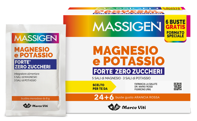 MASSIGEN MAGNESIO POTASSIO FORTE ZERO ZUCCHERO 24 BUSTINE + 6 BUSTINE - Farmacia De Pasquale
