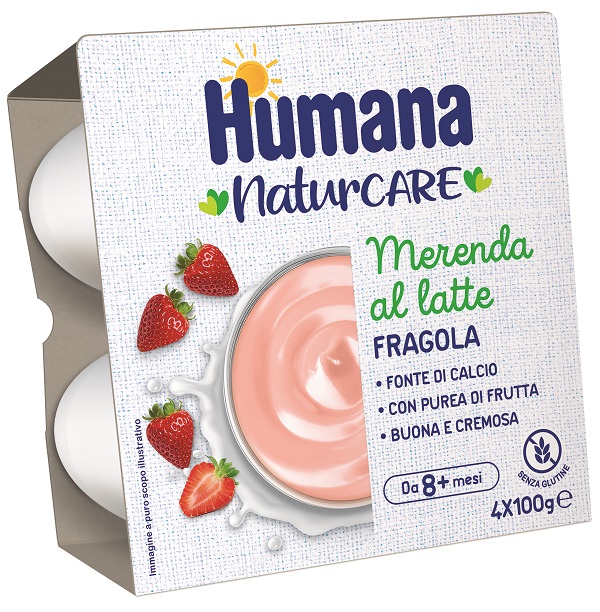 HUMANA MERENDA LATTE FRAGOLA 4 PEZZI DA 100 G - Farmacia De Pasquale