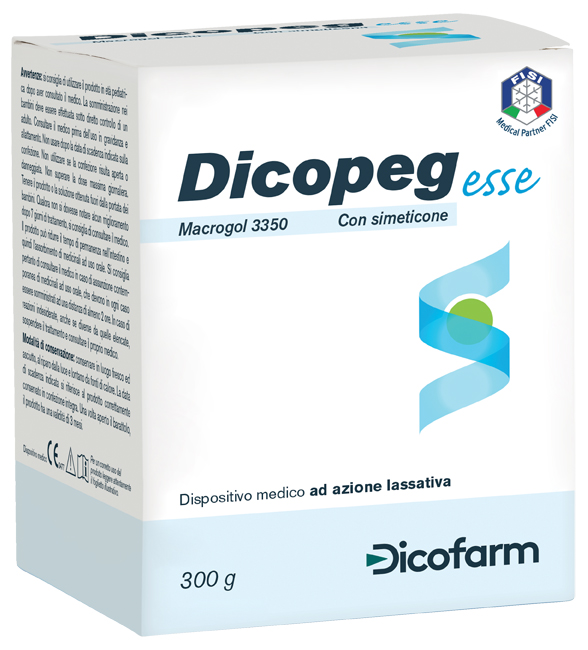 POLIMERO INERTE IDROSOLUBILE MACROGOL 3350 DICOPEG ESSE CON SIMETICONE PER TRATTAMENTO STIPSI POLVERE 300 G - Farmacia De Pasquale