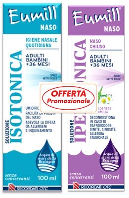 EUMILL NASO BIPACK SPRAY SOLUZIONE ISOTONICA 100 ML + SOLUZIONE IPERTONICA 100 ML - Farmacia De Pasquale