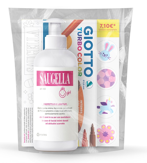 SAUGELLA BUNDLE GIRL DETERGENTE INTIMO PROTETTIVO E LENITIVO PH 4,5 200 ML + GIOTTO TURBO COLOR - Farmacia De Pasquale