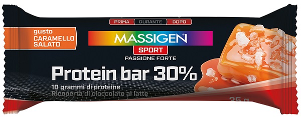 MASSIGEN SPORT PROTEIN BARRETTA 30% CARAMELLO SALATO 50 G - Farmacia De Pasquale