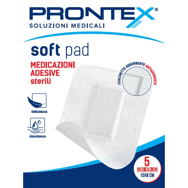 MEDICAZIONE ADESIVA STERILE PRONTEX SOFT PAD 10X8 CM 5 PEZZI - Farmacia De Pasquale
