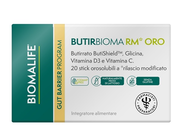 BIOMALIFE BUTIRBIOMA RM ORO 20 STICK OROSOLUBILI SENZA EDULCORANTI SENZA ZUCCHERI AGGIUNTI SENZA GLUTINE NATURALMENTE PRIVO DI LATTOSIO - Farmacia De Pasquale
