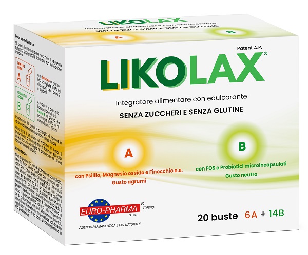 LIKOLAX 6 BUSTINE A 5 G GUSTO AGRUMI + 14 BUSTINE B 3 G GUSTO NEUTRO SENZA GLUTINE - Farmacia De Pasquale