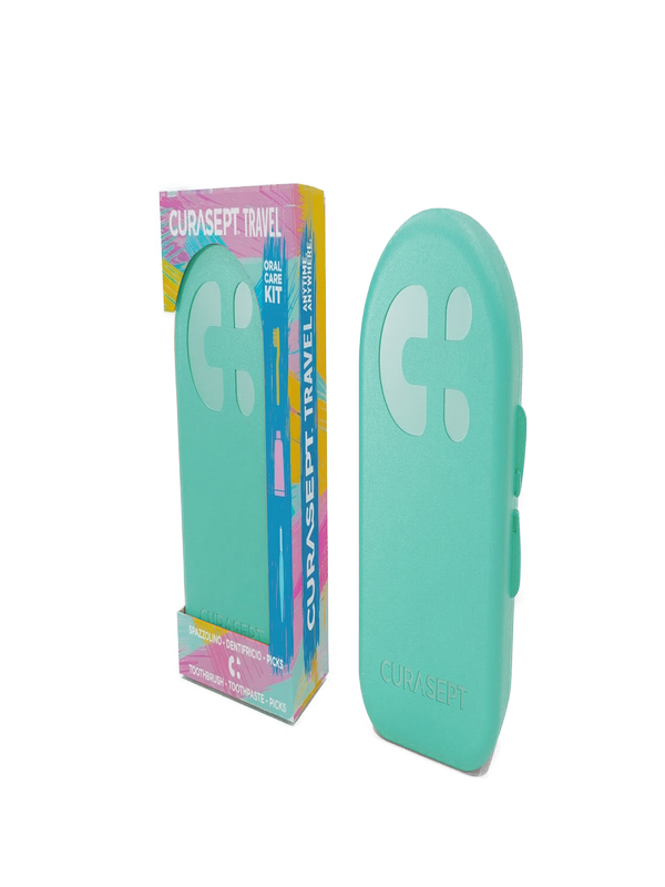 CURASEPT TRAVEL VERDE 1 SPAZZOLINO + 1 DENTIFRICIO 20 ML + 3 PICKS - Farmacia De Pasquale