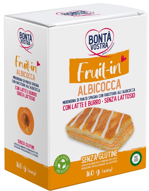 BONTA' VOSTRA FRUIT IN MERENDINA DI PAN DI SPAGNA CON FARCITURA ALL'ALBICOCCA 4 PEZZI X 40 G - Farmacia De Pasquale