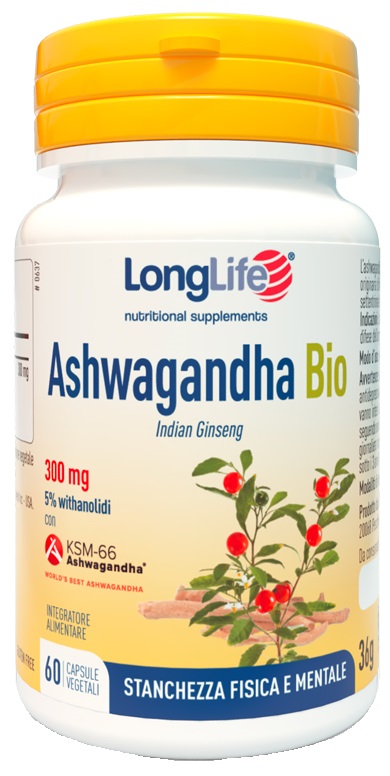 LONGLIFE ASHWAGANDHA BIO 5% 300 MG 60 CAPSULE VEGETALI - Farmacia De Pasquale