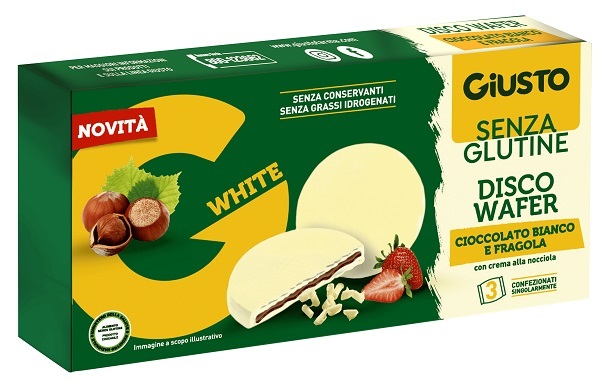 GIUSTO SENZA GLUTINE DISCO WAFER CIOCCOLATO BIANCO E FRAGOLA 3 X 24 G - Farmacia De Pasquale