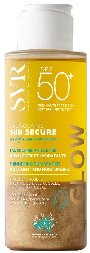 SUN SECURE EAU SOLAIRE GLOW SPF50+ ACQUA SOLARE BRILLANTINI ULTRA LEGGERA E IDRATANTE 100 ML - Farmacia De Pasquale