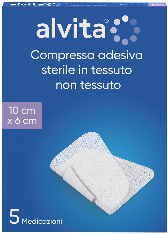 GARZA COMPRESSA ADESIVA ALVITA TNT 10X6CM 5 PEZZI - Farmacia De Pasquale