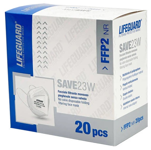 LIFEGUARD SAVE 23W FACCIALE FILTRANTE MONOUSO PIEGHEVOLE SENZA VALVOLA FFP2 20 PEZZI - Farmacia De Pasquale