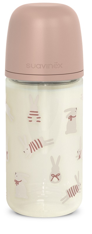 SUAVINEX WONDERLAND BIBERON DI VETRO DA 240ML FS CONIGLIO ROSA - Farmacia De Pasquale