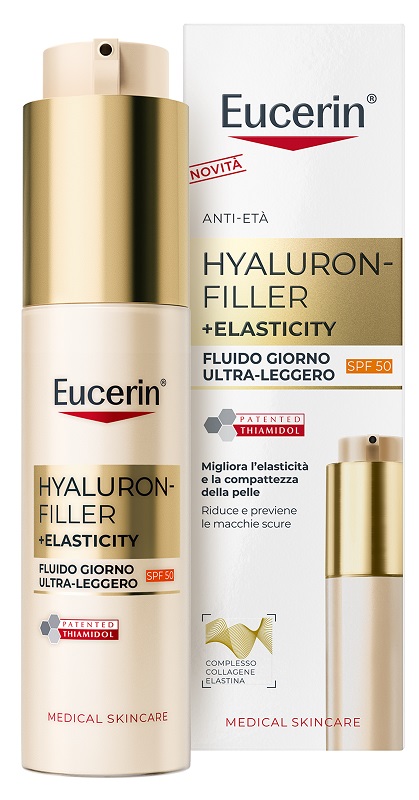 EUCERIN HYALURON FILLER + ELASTICITY FLUIDO GIORNO ULTRA LEGGERO SPF50 50 ML - Farmacia De Pasquale