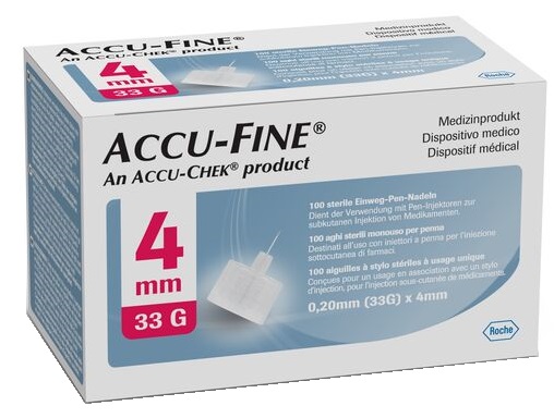 AGO IPODERMICO PER PENNA DA INSULINA ACCU-FINE IN ACCIAIO INOX 33 GAUGE 4 MM 100 PEZZI - Farmacia De Pasquale