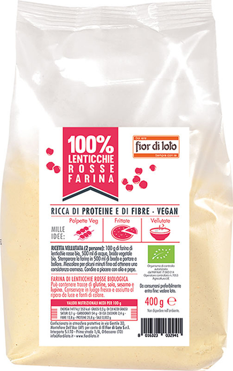 FIOR DI LOTO FARINA DI LENTICCHIE ROSSE BIO 400 G - Farmacia De Pasquale