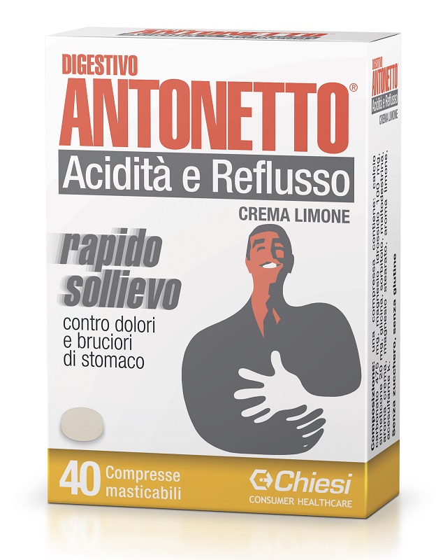 DIGESTIVO ANTONETTO ACIDITA' E REFLUSSO CREMA AL LIMONE 40 COMPRESSE MASTICABILI - Farmacia De Pasquale