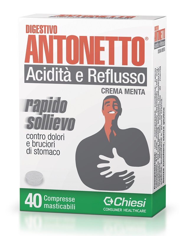 DIGESTIVO ANTONETTO ACIDITA' E REFLUSSO CREMA ALLA MENTA 40 COMPRESSE MASTICABILI - Farmacia De Pasquale
