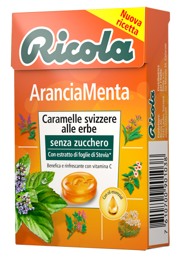 RICOLA ARANCIA MENTA SENZA ZUCCHERO 50 G - Farmacia De Pasquale