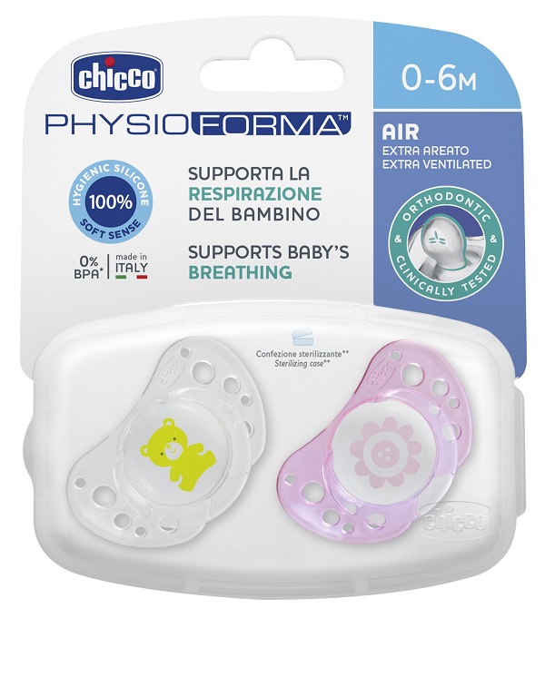 CHICCO SUCCHICCO AIR GIRL SILICONE 0-6 MESI 2 PEZZI - Farmacia De Pasquale
