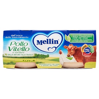 MELLIN OMOGENEIZZATO POLLO VITELLO CON VERDURE 2 X 80 G - Farmacia De Pasquale