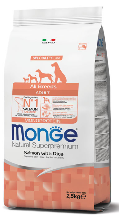 MONGE ALL BREEDS ADULT SALMONE & RISO 2500 G - Farmacia De Pasquale