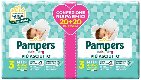 PAMPERS BABY DRY DUO DOWNCOUNT MIDI 40 PEZZI - Farmacia De Pasquale