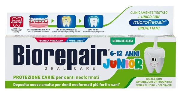 BIOREPAIR ORAL CARE JUNIOR 6-12 ANNI DENTIFRICIO PROTEZIONE ANTI CARIE SMALTO NEOFORMATO ALLA MENTA DELICATA 75 ML - Farmacia De Pasquale