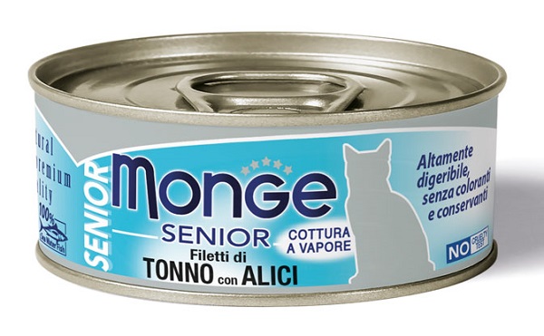 MONGE NATURAL QUALITY GATTO MONGE JELLY FILETTI DI TONNO/ACCIUGHINE SENIOR 80 G - Farmacia De Pasquale