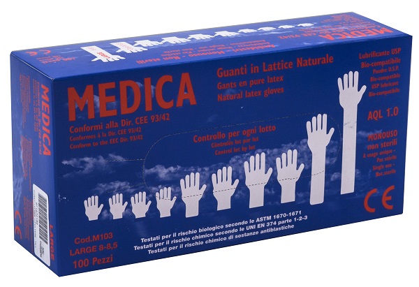 GUANTI LATTICE CON POLVERE LARGE 100 PEZZI GAMMADIS - Farmacia De Pasquale