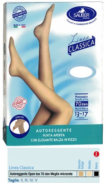 SAUBER AUTOREGGENTE OPEN TOE MAGLIA MICRORETE 70 DEN COLORE NEUTRO BEIGE TAGLIA 5 LINEA CLASSICA - Farmacia De Pasquale