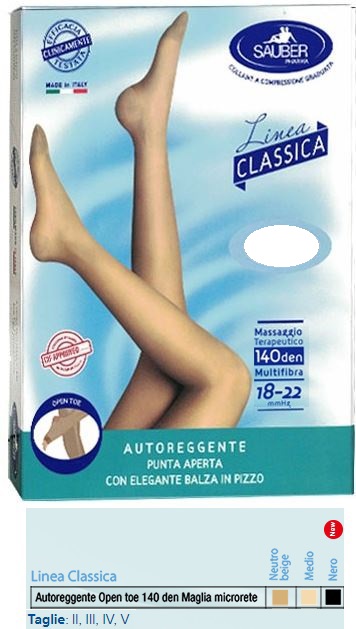 SAUBER AUTOREGGENTE OPEN TOE MAGLIA MICRORETE 140 DEN COLORE NEUTRO BEIGE TAGLIA 2 LINEA CLASSICA - Farmacia De Pasquale